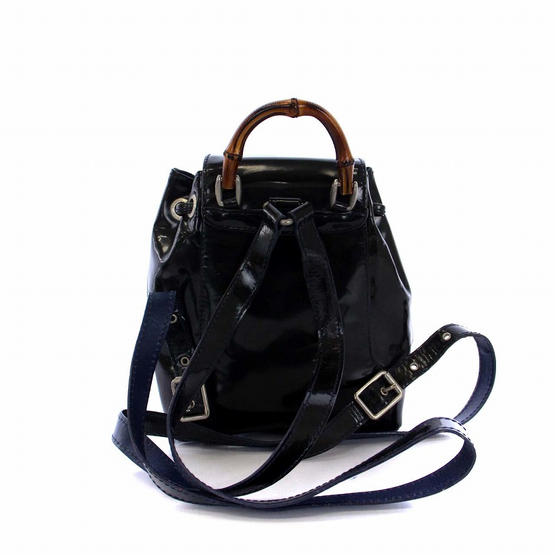 グッチ GUCCI バンブー ミニリュック デイパック バッグ エナメル 黒 