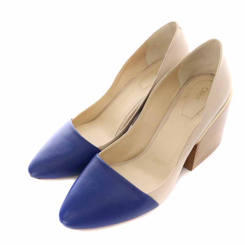 クロエ CHLOE パンプス レザー ポインテッドトゥ チャンキーヒール 