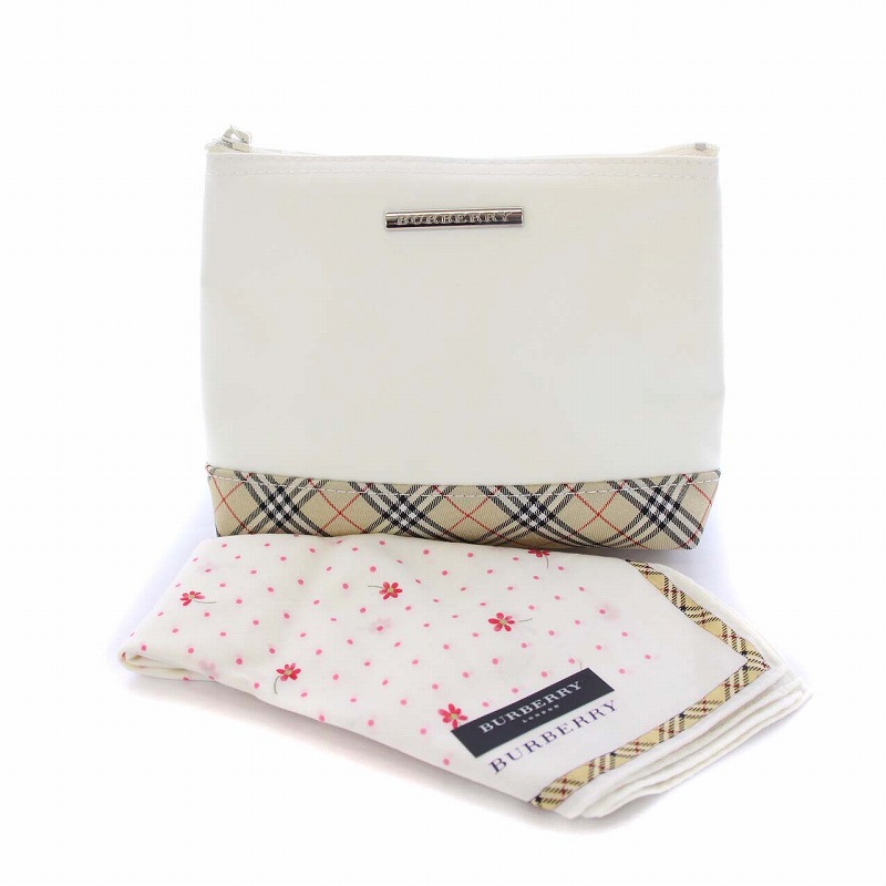 バーバリー BURBERRY ポーチ ハンカチセット ノバチェック 切替 花柄 