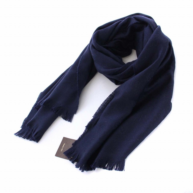 未使用品 グッチ GUCCI GG総柄 ストール マフラー ウール100％ 紺 