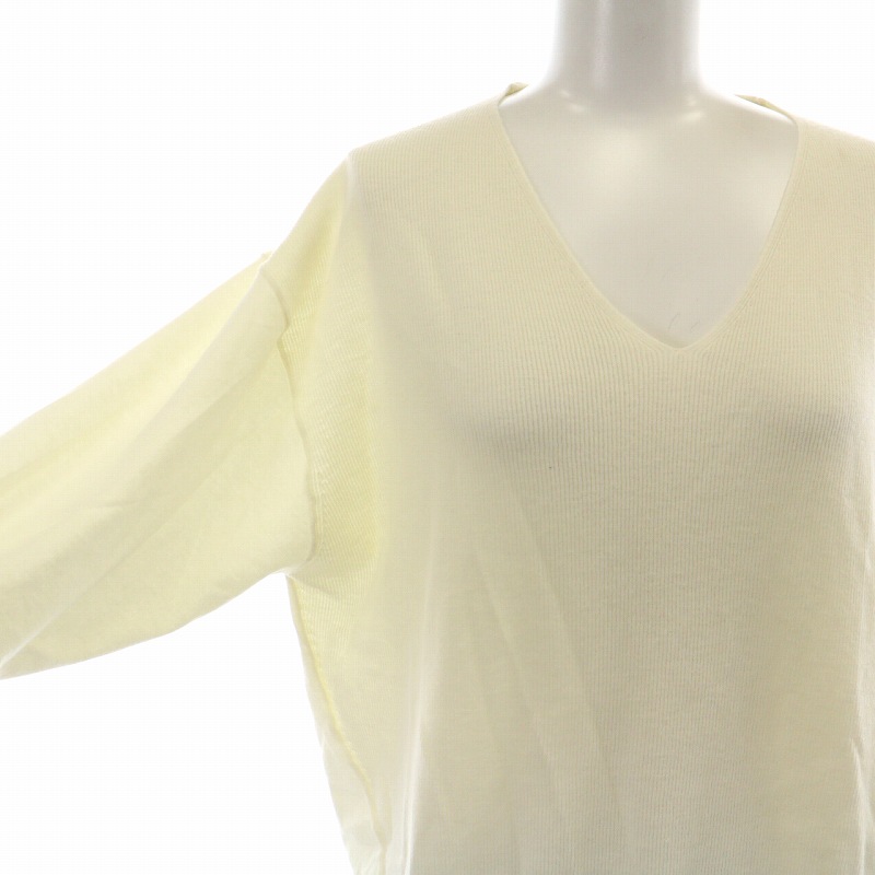 グリーンレーベルリラクシング】レーヨン Vネック リブカットソー 五分