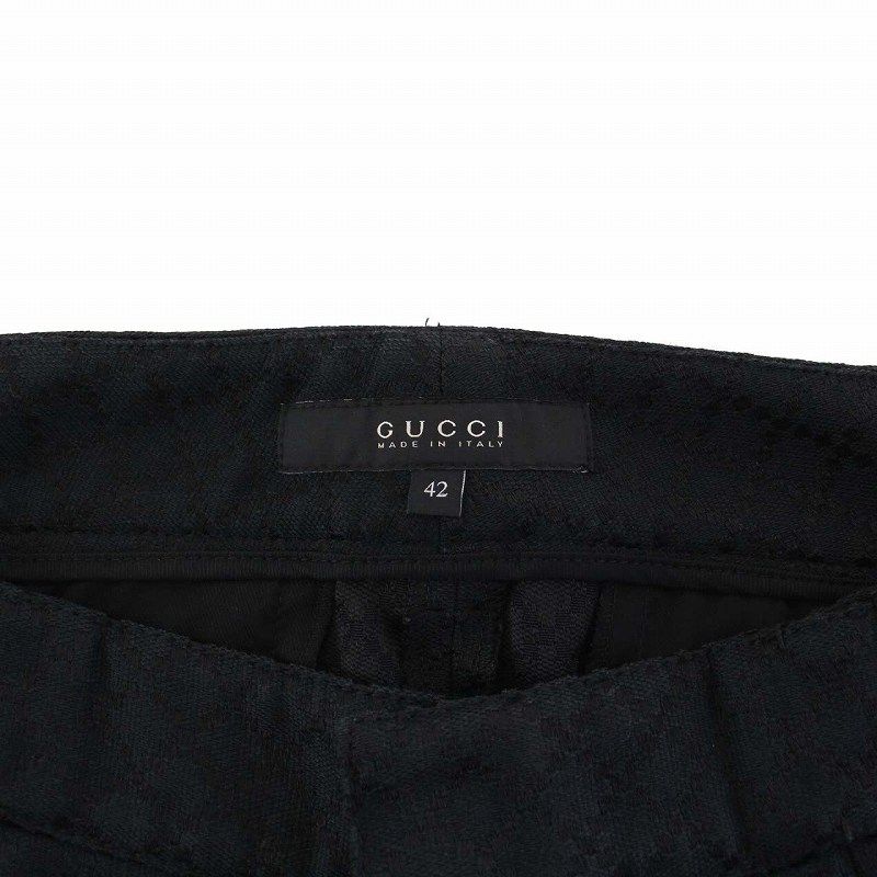 グッチ GUCCI タイトスカート ひざ丈 刺繍 総柄 42 M 黒 ブラック 