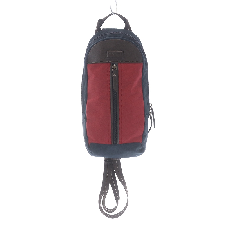 コーチ COACH ボディバッグ ショルダーバッグ ナイロン レザー 紺 