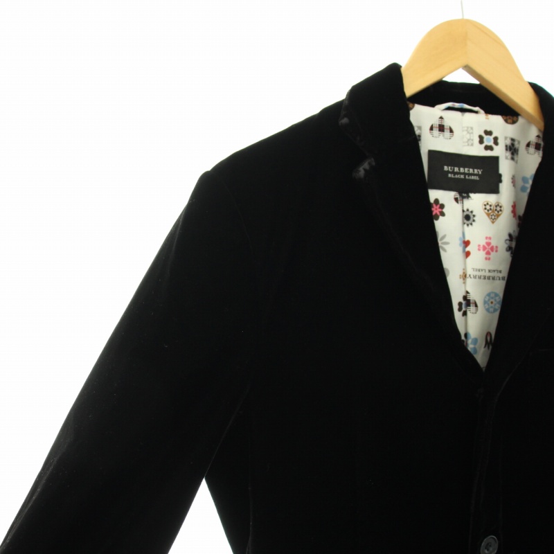 ブラックレーベル テーラードジャケット ノバチェック ベロア XL ブラック 美品】バーバリーブラックレーベル テーラードジャケット ベロア