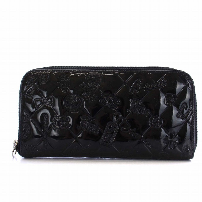 シャネル CHANEL アイコンライン 長財布 ラウンドファスナー エナメル 