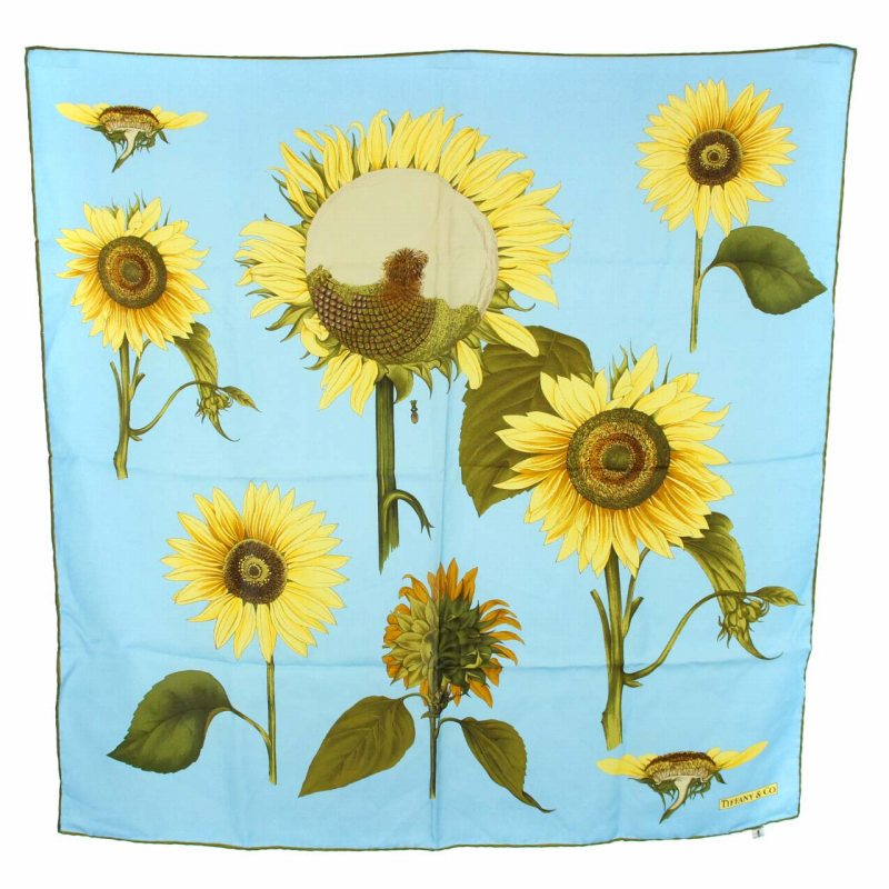 66 美品　ティファニー　Tiffany　ひまわり柄 　スカーフ　シルク100 66 美品 ティファニー Tiffany ひまわり柄 スカーフ シルク100