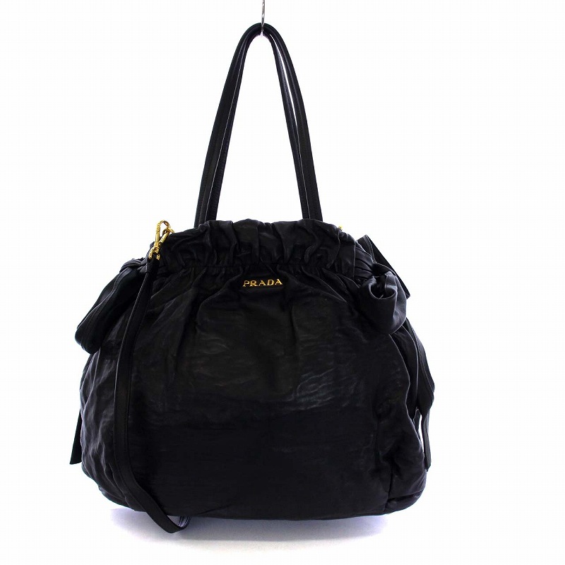 プラダ PRADA ラムレザー トートバッグ ショルダーバッグ 2WAY リボン 