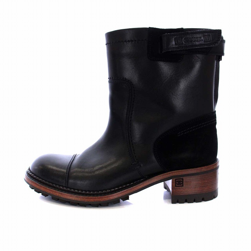 シャネル CHANEL ココマーク ショートブーツ チャンキーヒール レザー 