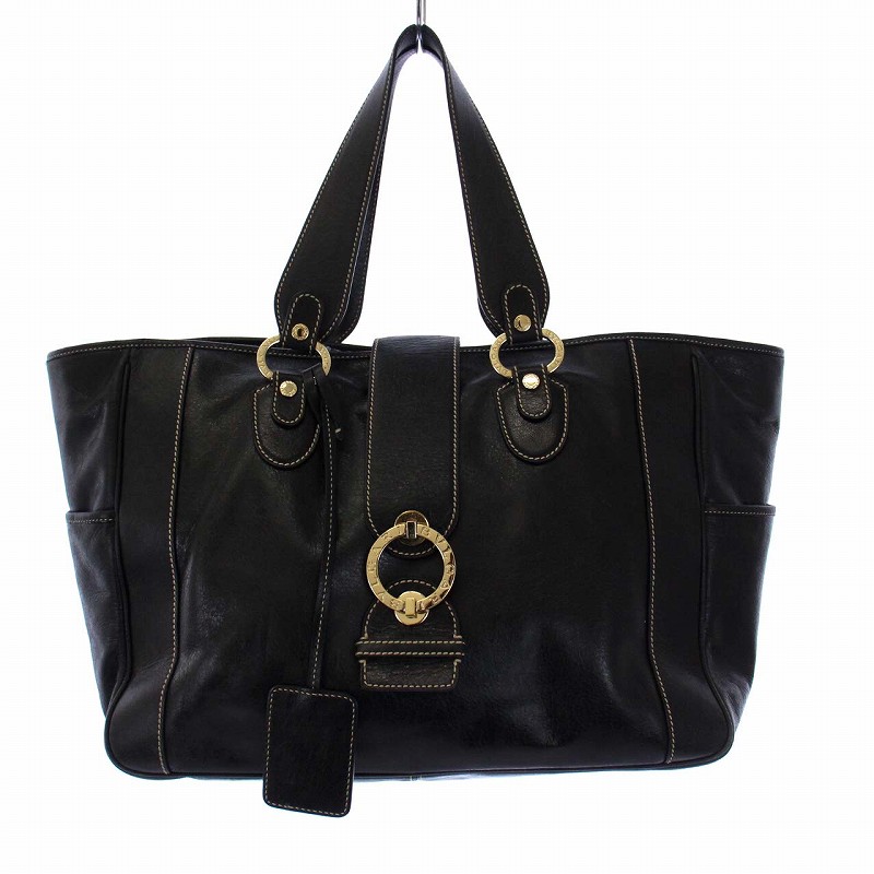 ブルガリ BVLGARI チャンドラ トートバッグ ハンドバッグ レザー 黒 