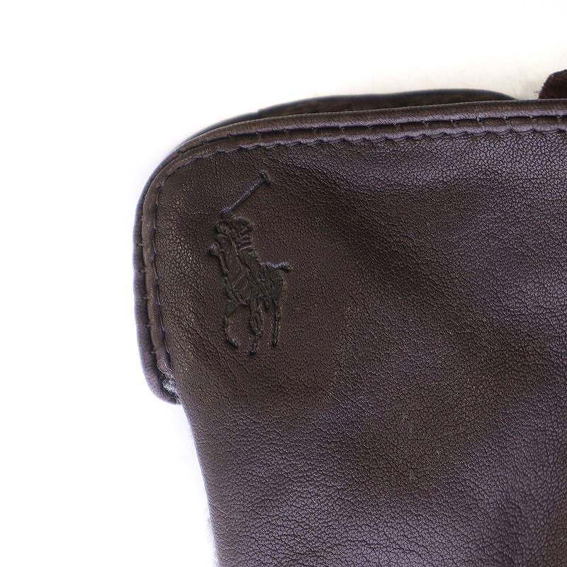ポロ ラルフローレン POLO RALPH LAUREN 手袋 グローブ レザー ロゴ 切替 羊革 ウール M グレー 茶 ブラウン /UY42 レディース