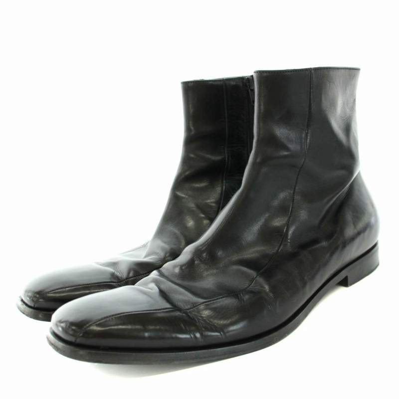 プラダ PRADA ショートブーツ スクエアトゥ サイドジップ レザー 10  