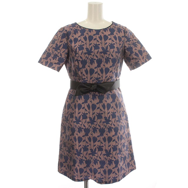 マックス&コー MAX&CO. ワンピース 花柄 半袖 ベルト付 ひざ丈 38 M 