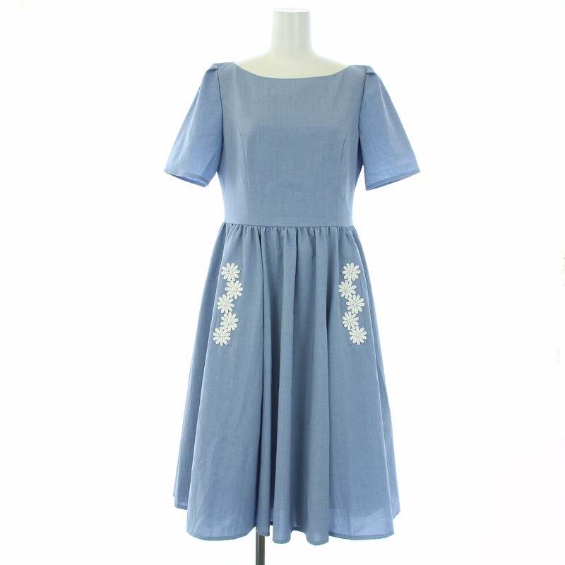 ルネ Rene 23SS Marigold ワンピース ひざ丈 半袖 花柄 刺繍 34 XS  