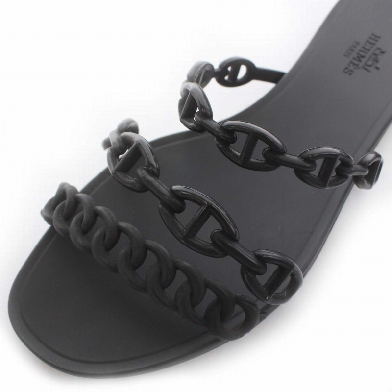 エルメス Rivage シェーヌダンクルストラップ ラバーサンダル 際どく 24 黒 