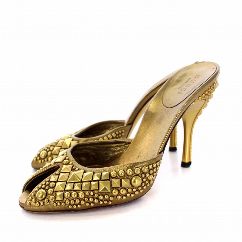 グッチ GUCCI ミュール サンダル オープントゥ ハイヒール ピンヒール 