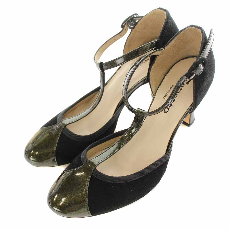 レペット Repetto T字ストラップパンプス エナメル スエード 切替 