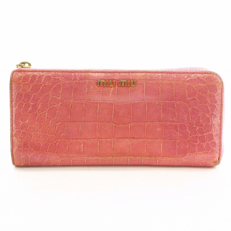 ミュウミュウ miumiu 長財布 小銭入れ L字ファスナー クロコ型押し 