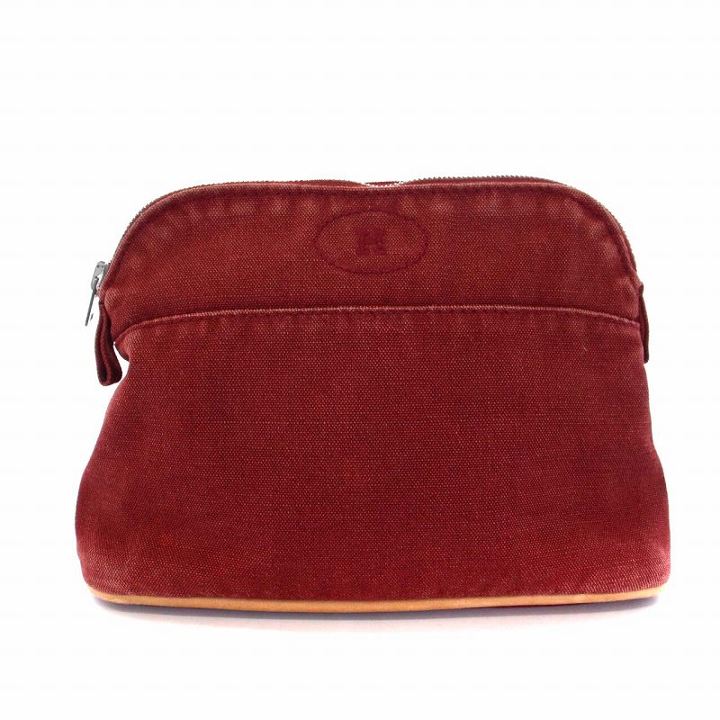 エルメス HERMES ボリードポーチ20 化粧ポーチ キャンバス 赤 レッド 