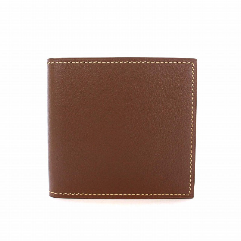 エルメス HERMES 手鏡 コンパクトミラー 両面 レザー 茶