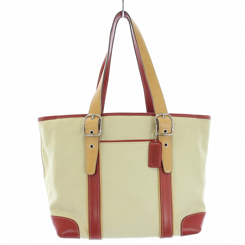 コーチ COACH ハンドバッグ トートバッグ 赤 レッド ベージュ 7740 /TK 