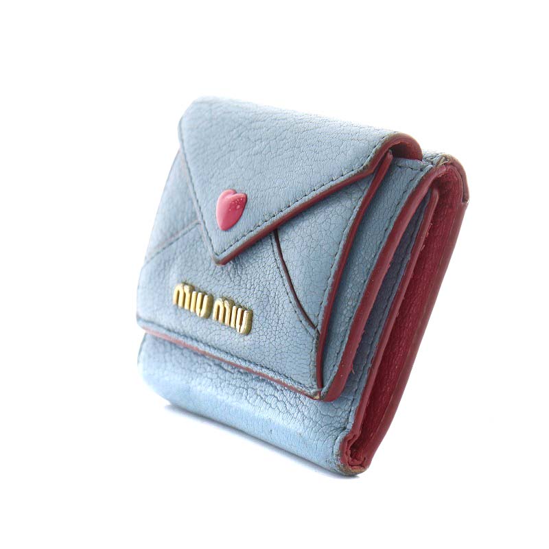 【人気モデル✨付属品完備】ミュウミュウ 三つ折り 財布 マドラス ハート 水色 MIU MIU（財布）のフリマアイテム一覧