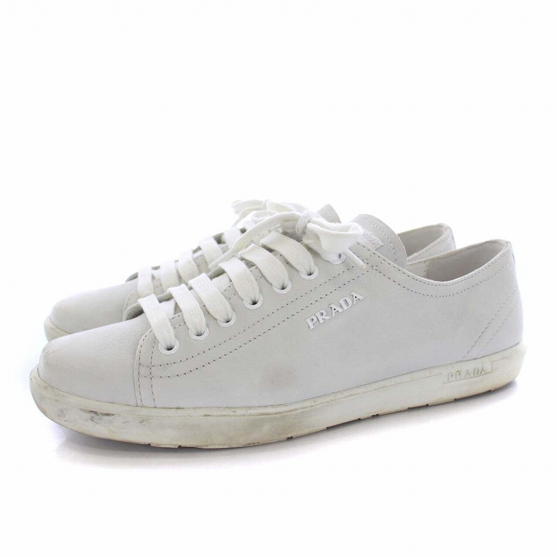 プラダスポーツ PRADA SPORT ローカットスニーカー レザー 37 24cm 白 