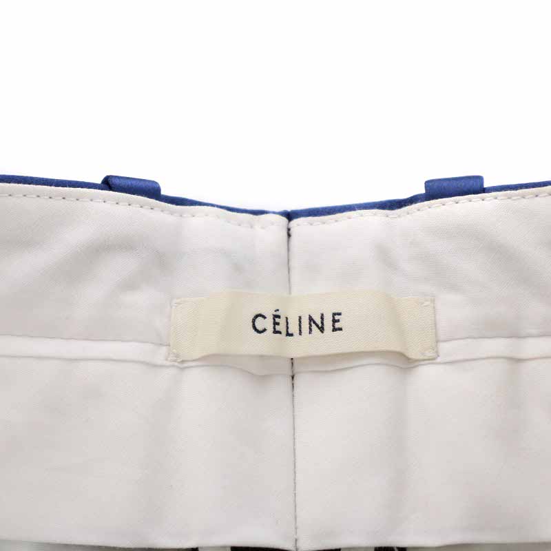 セリーヌ CELINE テーパードパンツ ロング ウール シルク サテン切替 