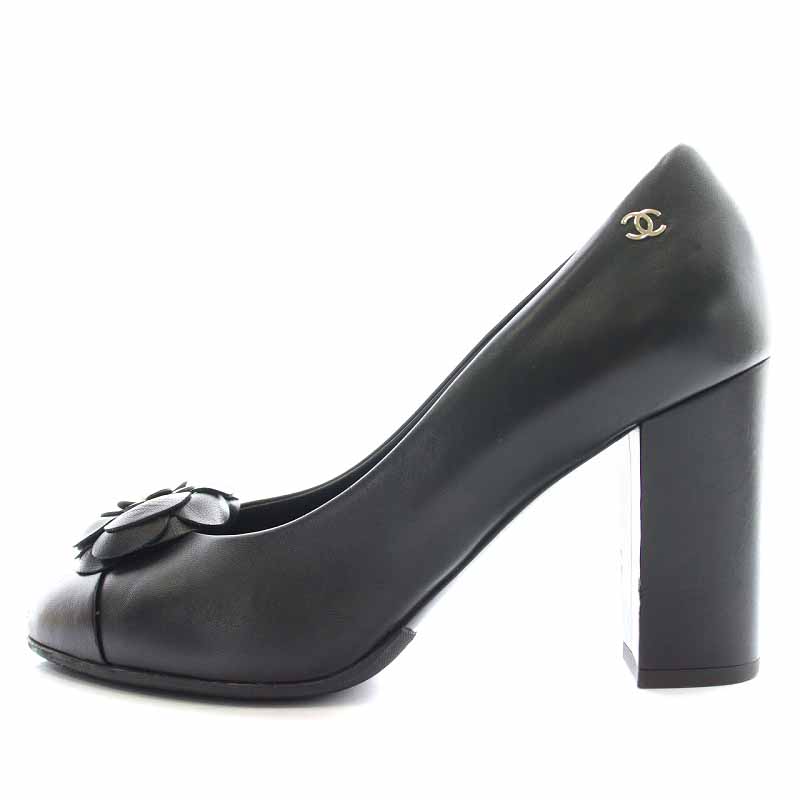CHANEL（シャネル）カメリアパンプス／チャンキーヒール