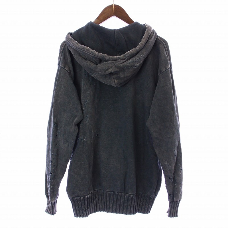 ディーゼル DIESEL ジップアップパーカー ダメージ加工 XS 黒 ブラック 