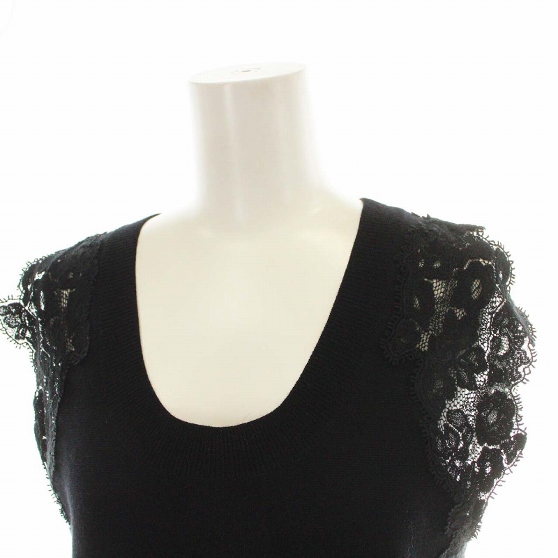 クロエ CHLOE チュニック ニット ノースリーブ レース XS 黒 ブラック 