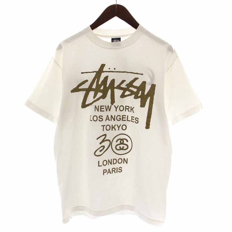 人気ワールドツアーロゴ】STUSSYバックプリント古着グリーンM  