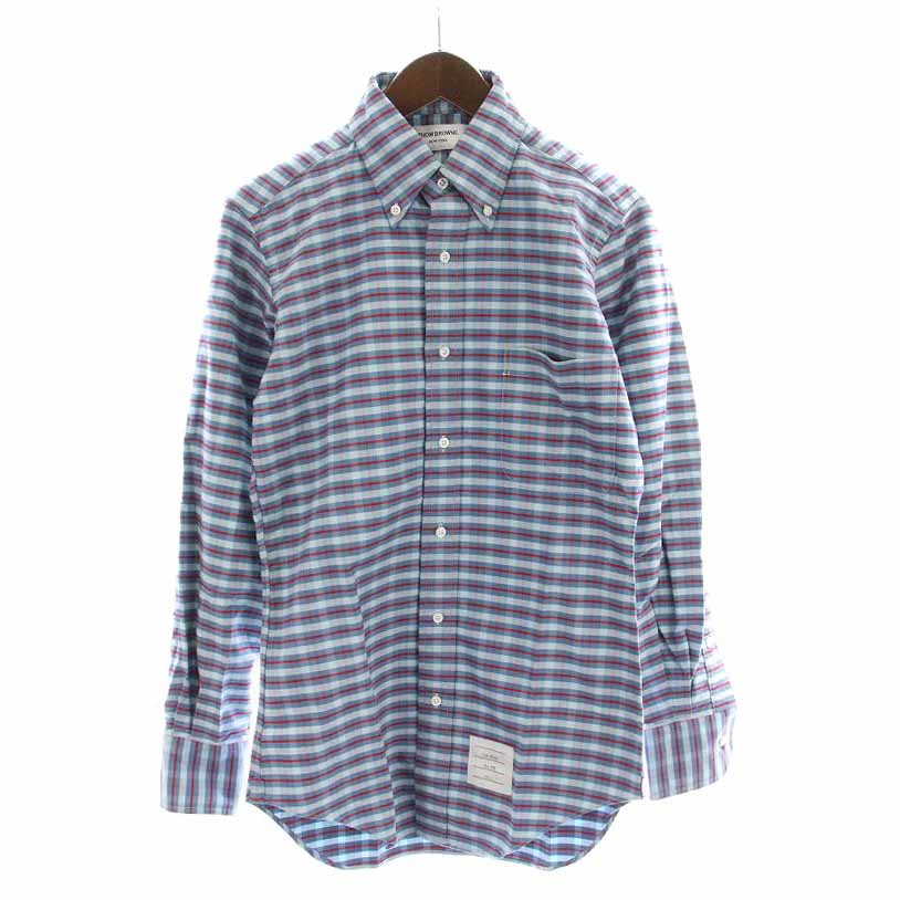 トムブラウン THOM BROWNE ボタンダウンシャツ チェック 長袖 0 XS 青 