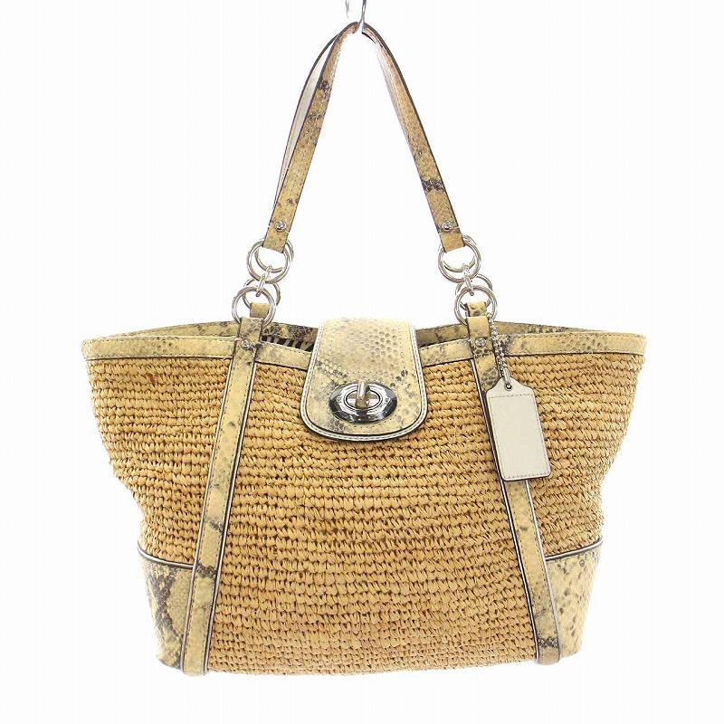コーチ COACH ストローラージトートバッグカゴバッグ肩掛けポーチ付き天然素材 コーチ COACH ストローラージトートバッグカゴバッグ肩掛けポーチ付き
