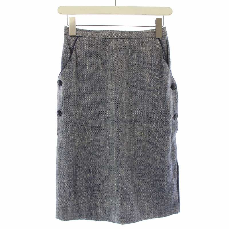セリーヌ CELINE タイトスカート ひざ丈 サイドボタン 38 L 青 ブルー  