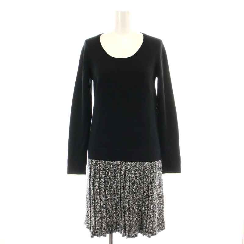 ポールカ PAULE KA ワンピース ニット ひざ丈 プリーツ フレア 長袖 U  