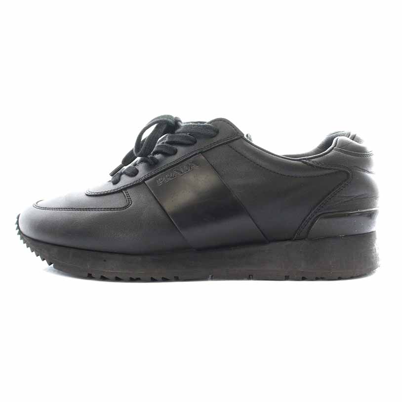 プラダスポーツ PRADA SPORT スニーカー レザー ロゴ 6.5 25.5cm 黒 