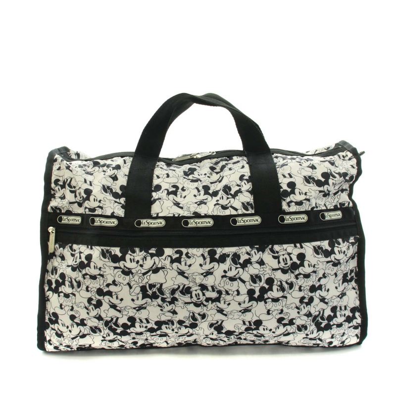 希少 超美品☆LeSportsac ボストン コラボ スモールワールド ブラック レスポートサック LesportSAC ボストンバッグ ハンドバッグ