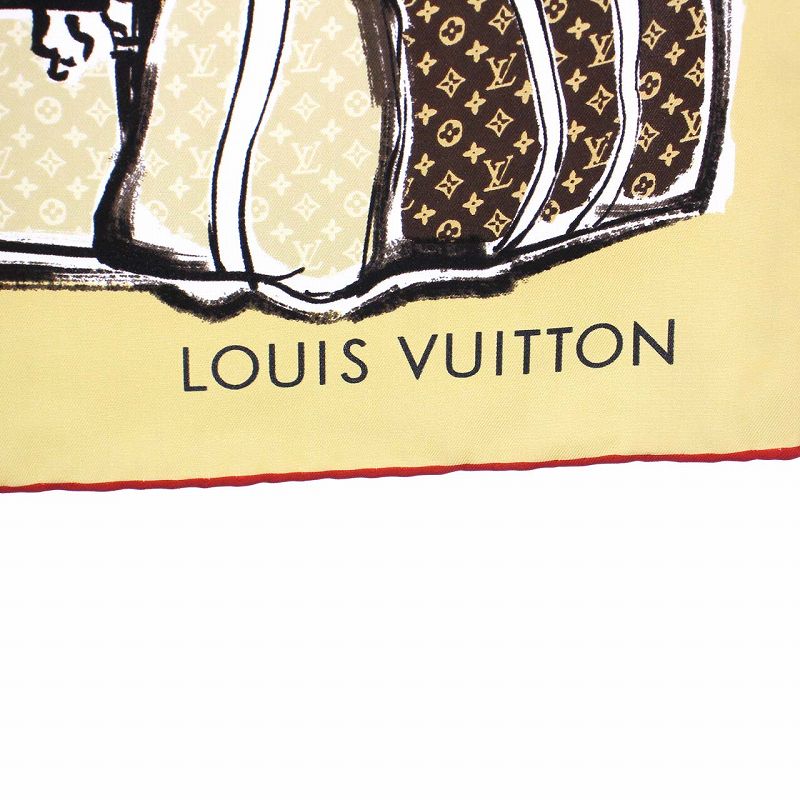 □美品□ ルイヴィトン スカーフ トランク柄 シルク ブラウン M73984  