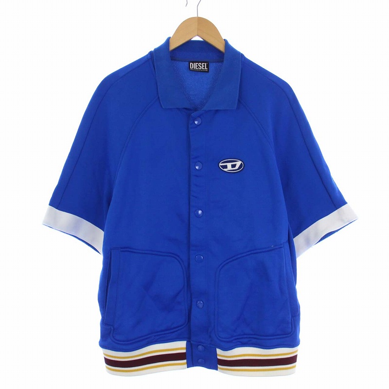 ディーゼル DIESEL スウェットシャツ 半袖 ライン スナップボタン M 青 