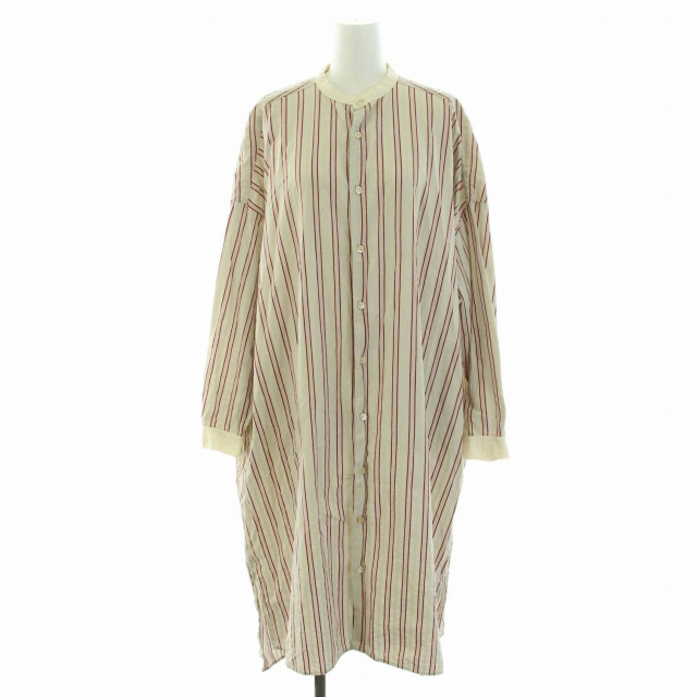 ネストローブ nest Robe ストライプ柄バンドカラーシャツワンピース 
