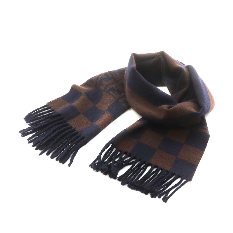 FENDI フェンディ ズッカ柄 ウール フリンジ マフラー ブラック 1円  