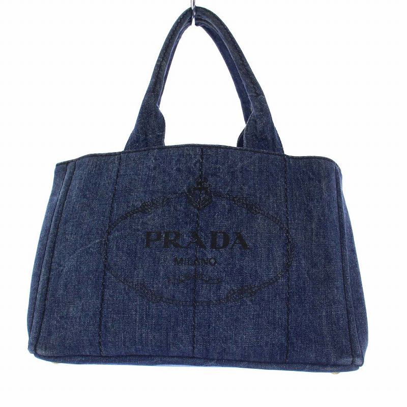プラダ PRADA カナパM トートバッグ ハンドバッグ デニム インディゴ 