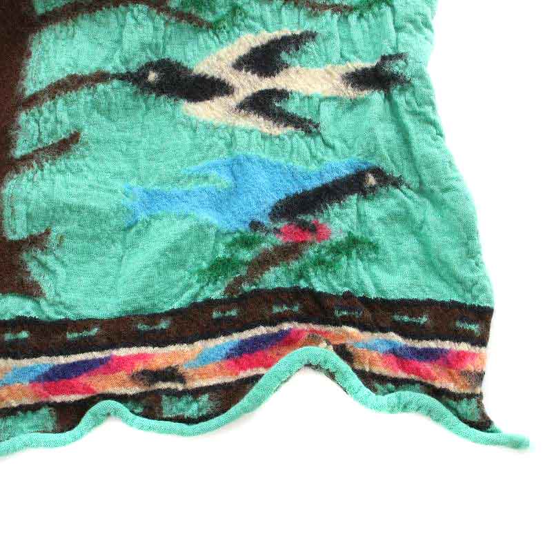 キャピタル kapital マフラー ストール 柄 鳥 木 緑 グリーン