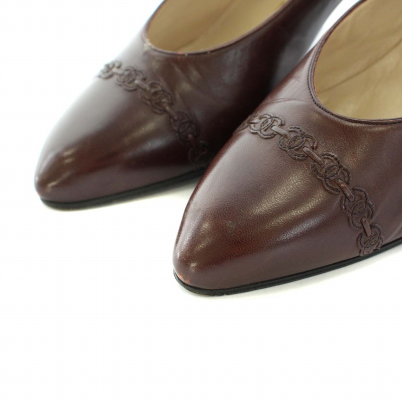 CHANEL シャネル レザー ココマーク アーモンドトゥ ハイヒール パンプス CHANEL 美品 20A シャネル レザー ココマークヒール アーモンド