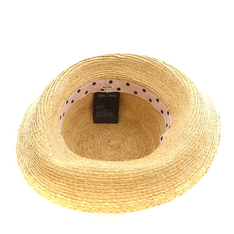 ミュウミュウ miumiu 麦わら帽子 ハット 帽子 ドット柄 リボン ロゴ