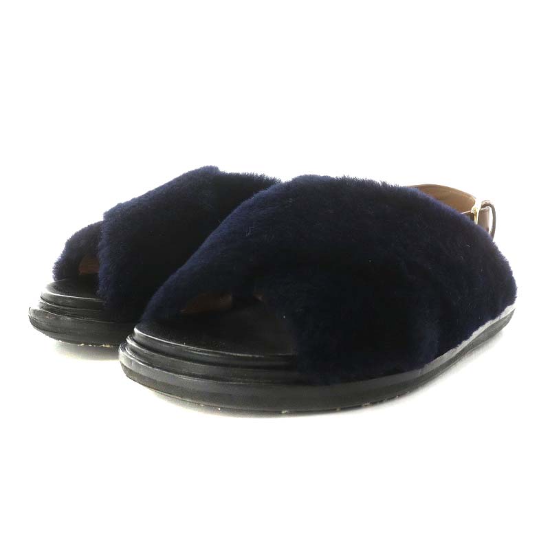MARNI フスベット　ファー付きレザーサンダル　ハラコ　サイズ42 MARNI フスベット ファー付きレザーサンダル ハラコ サイズ42