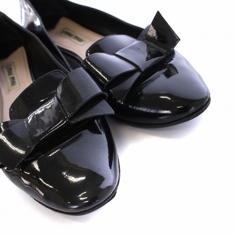 ミュウミュウ miumiu パンプス チャンキーヒール リボン エナメル 