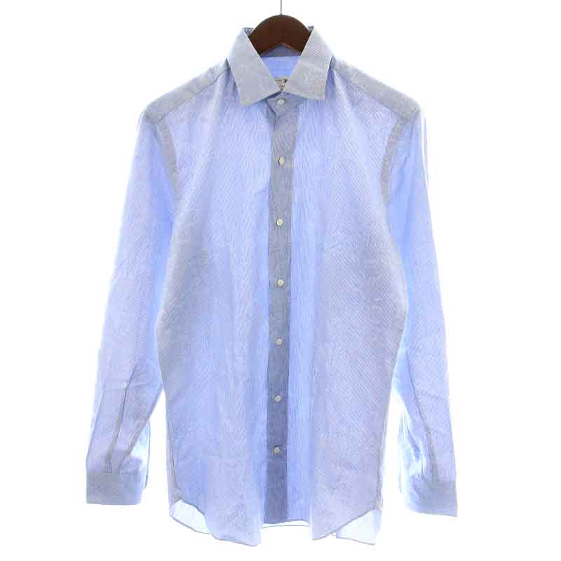 エトロ ETRO ワイシャツ ドレスシャツ 長袖 ストライプ 総柄 38 M 青  