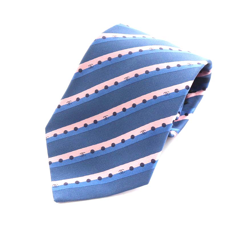 シャネル CHANEL ココマーク ワイドタイ ネクタイ ストライプ柄 ドット  