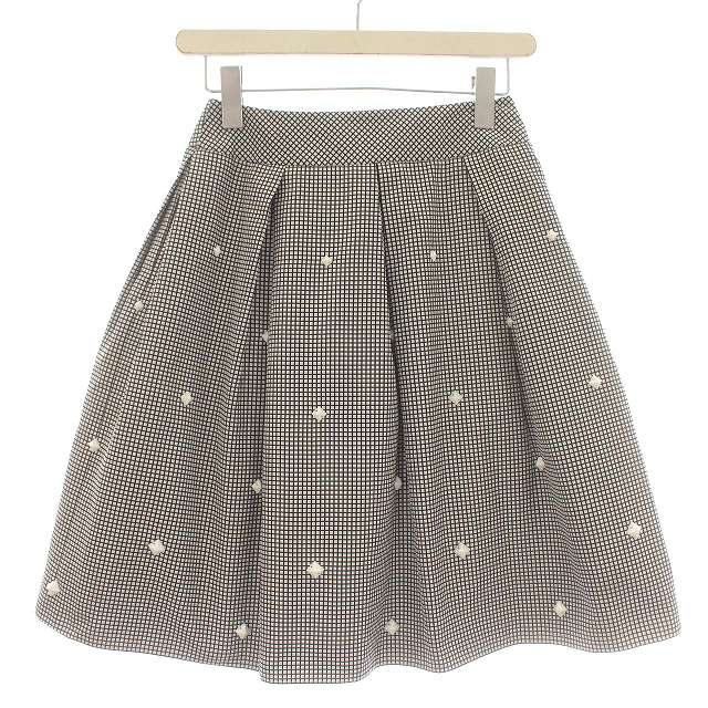 ルネ Rene TISSUE スカート ひざ丈 チェック スタッズ フレア 36 S 黒  
